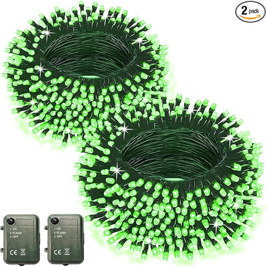 Green Lights Battery Powered, 2 Pack Total 66.6 FT 200 LED Green String Lights Indoor Outdoor ST Patrick's Day Decoration, Twinkle Fairy Light for Home Room Party Decor