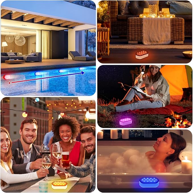 Rechargeable Submersible LED Lights, Pool Lights for Above Ground Inground Pool, 16 Colors Magnetic IP68 Waterproof Underwater Lights, Chase Mode Floating Light with Rechargeable Remote 2 Pack