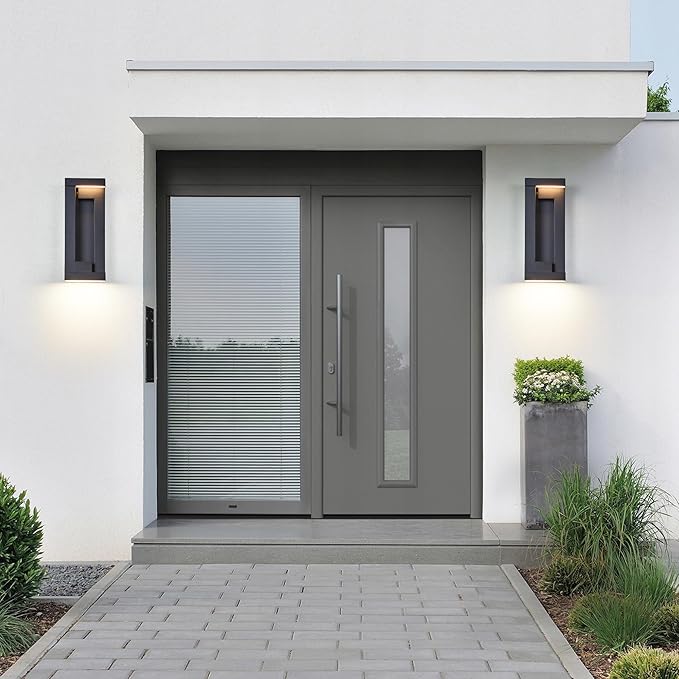 Modern Outdoor Wall Light,Integrated LED 24W 2200LM 3000K,Porch & Patio Lights,IP65 Waterproof for Decor,Triac Dimmable,Voltage 120-277V Suitable for Global Use, 2 Pack Textured Black.