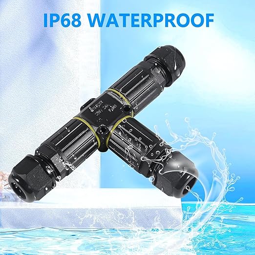 3PCS IP68 Waterproof Electrical Cable Connector, Outdoor 2 Pin T Shape Junction Box, Electrical Wire Connector for 5-9mm Wire Range