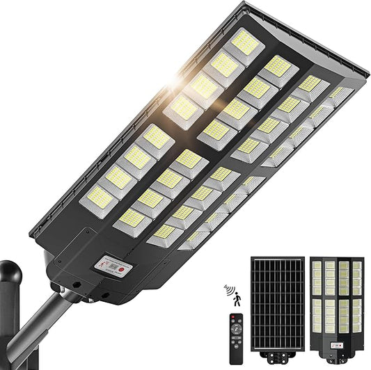 8000W Solar Street Lights Outdoor - Wide Angle Solar Lights Outdoor Dusk to Dawn, Commercial Parking Lot Light Motion Sensor with Remote Control, 7000K LED Street Light IP66 Waterproof