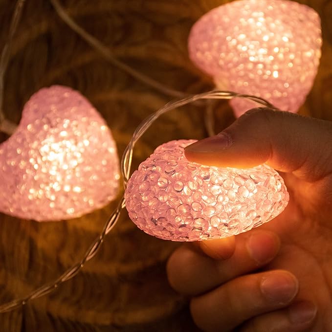 YOLIGHT Pink Heart String Lights, 6.5ft 10 LED Valentines Lights Battery Operated with Timer, Heart Decoration for Home Window Girls Room Wedding Party Mother's Day(Warm White)