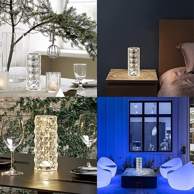 Rose Crystal Table Lamp, 16 Color Changing, Touch & Remote Control, USB Rechargeable, Energy Efficient