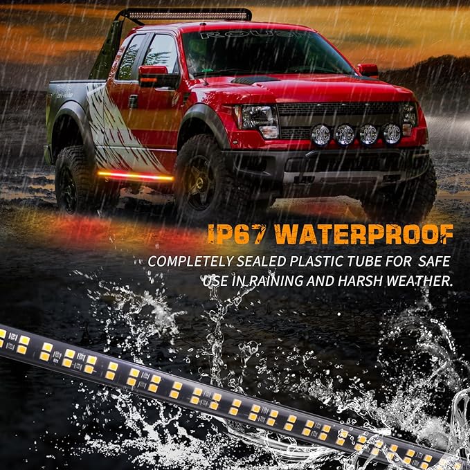 XRIDONSEN 2PCS 60 inch Amber Red Running Board Lights Strip 720 LED Emergency Strobe Lights Flashing Warning Safety Hazard Caution Side Light for Tow Plow Trucks Construction Vehicles SUV Car