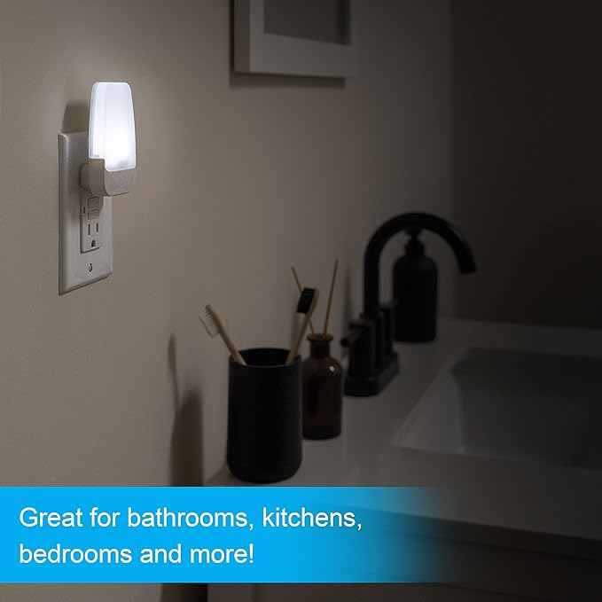 GE LED Night Lights Plug Into Wall, Dusk to Dawn Sensor, Ambient Lighting, Dorm Room Essentials, Bathroom Decor, Smart Home, for Bedroom, Cool White, 55992, 4 Pack