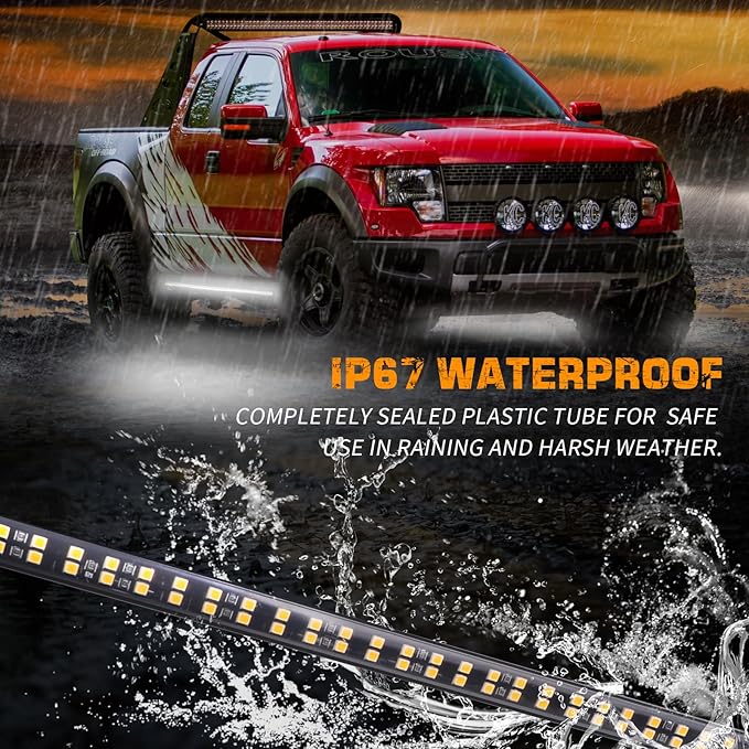 XRIDONSEN 2PCS 60 inch White Running Board Lights Strip 720 LED Emergency Strobe Lights Flashing Warning Hazard Safety Waterproof Side Lights for Trucks Construction Vehicles Pickup SUV Jeep