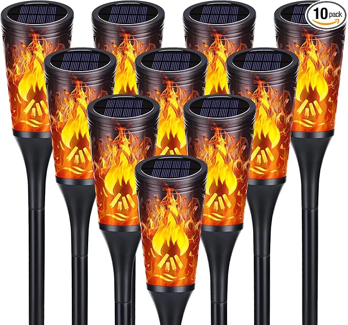 Toodour Solar Lights Outdoor, 10 Pack Solar Torch Lights with Flickering Flame, IP65 Waterproof Yard Lights Landscape Decoration Lighting for Outside Garden Lawn Pathway Patio Decorations