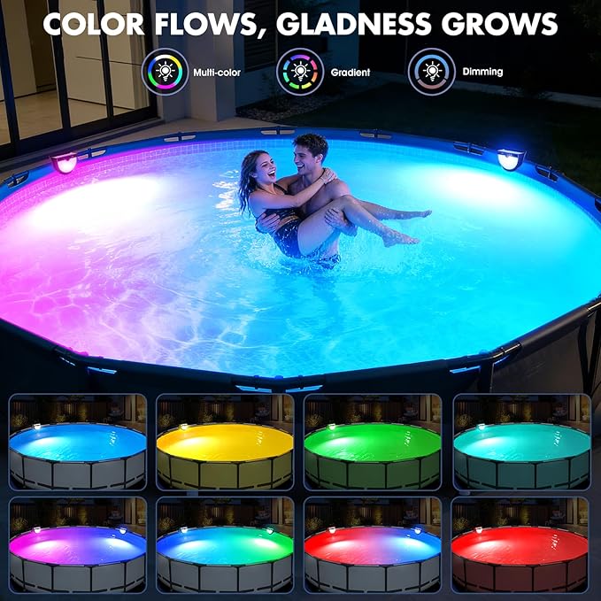 Solar Pool Lights for Above Ground Pools, solars Pool Lights with 10 Lighting Modes, Upgraded Frame Pools Solar Light, RGB Outdoor Waterproof Swimming Pools Light, Pool Accessories 1PK