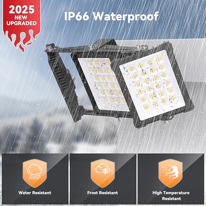 SOLLA 300W 2025 Plus New Upgraded LED Outdoor Flood Light, 30000LM 6000K Daylight White IP66 Waterproof, Stadium Lights, 3 Heads Outdoor Floodlight Security Lights for Yards, Patios, Street(2 Pack)