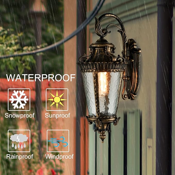 SAMTEEN Bronze Outdoor Light Fixtures Wall Mount 21 Inches Water Glass Exterior Wall Sconce Waterproof Aluminium Wall Lantern Sconce Outside Porch Lights for House Yard Front Door