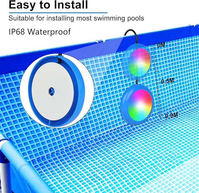 LED Pool Light 10W Smart RGB Magnetic Submersible Light with Remote Control Dimmable Underwater Changing Color Aboveground 12V Pool Light IP68 Waterproof 23ft Cord