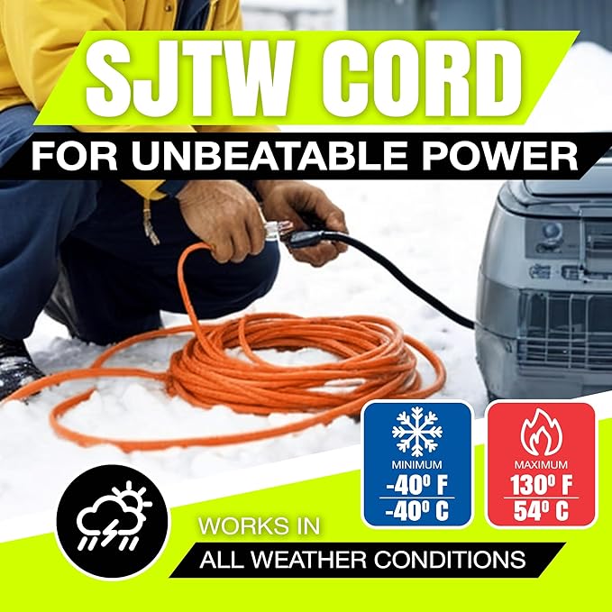 3ft Outdoor/Indoor Extension Cord 14/3 Gauge Heavy Duty 3 Prong SJTW, Waterproof, Flexible Cold-Resistant Long Power Cord,15A 125V 1875W, Orange by LifeSupplyUSA