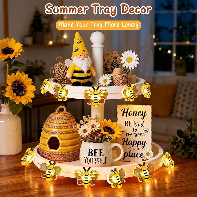 Coquimbo Bee String Lights Room Decor,10ft 30 LED Cute Honeybee Fairy Lights Battery Operated, Birthday Gifts for Women Teen Girls Boys Kids, Bee Decorations for Bedroom Dorm Classroom Wedding
