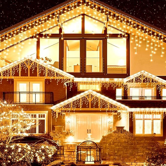 Icicle Lights for Outside,115ft 1000 LEDs Warm White Christmas Light Outdoor,8 Modes,Timer,Plug in Waterproof Twinkly Icicle Lights for Eaves Yard Party House Holiday Christmas Decoration