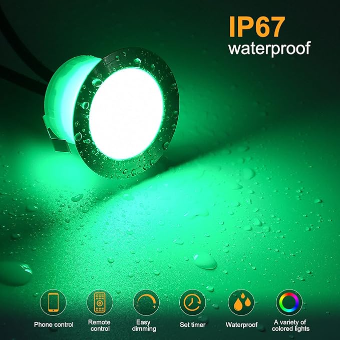 LED Recessed Deck Light Kits-10 Pack φ31mm WiFi Bluetooth Smart Control Low Voltage RGBW Deck Lights Outdoor IP67 Waterproof for Steps, Floors, Yard, Path Decor, Work with Alexa & Google Assistant