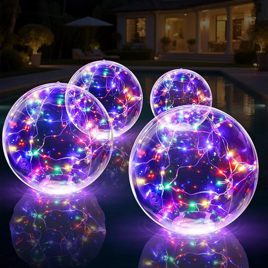 Solar Floating Pool Lights, 14 Inch Colorful Solar Pool Light Balls, Floating Glow Globe IP68 Waterproof, Inflatable Solar Lights up Balls for Swimming Pool Pond Outdoor Decor -4PCS