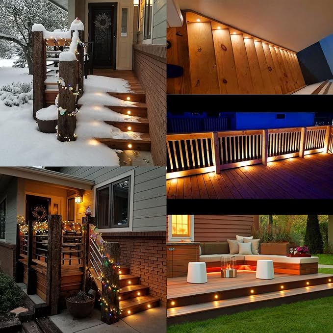 LED Deck Light Kits Warm White, Φ1.22 Recessed Step Light 12 Pack with Black Protective Shell, DC12V Low Voltage LED Deck Lighting, IP67 Waterproof Outdoor Stair Lights for Garden