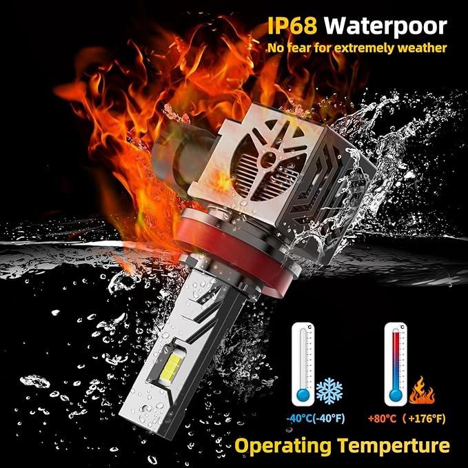 KORKIE H11/H9/H8 Headlight Bulbs, 24000 LM Bright 6000K Cool White H11 Light Bulb, IP68 Waterproof,Plug and Play,Pack of 2