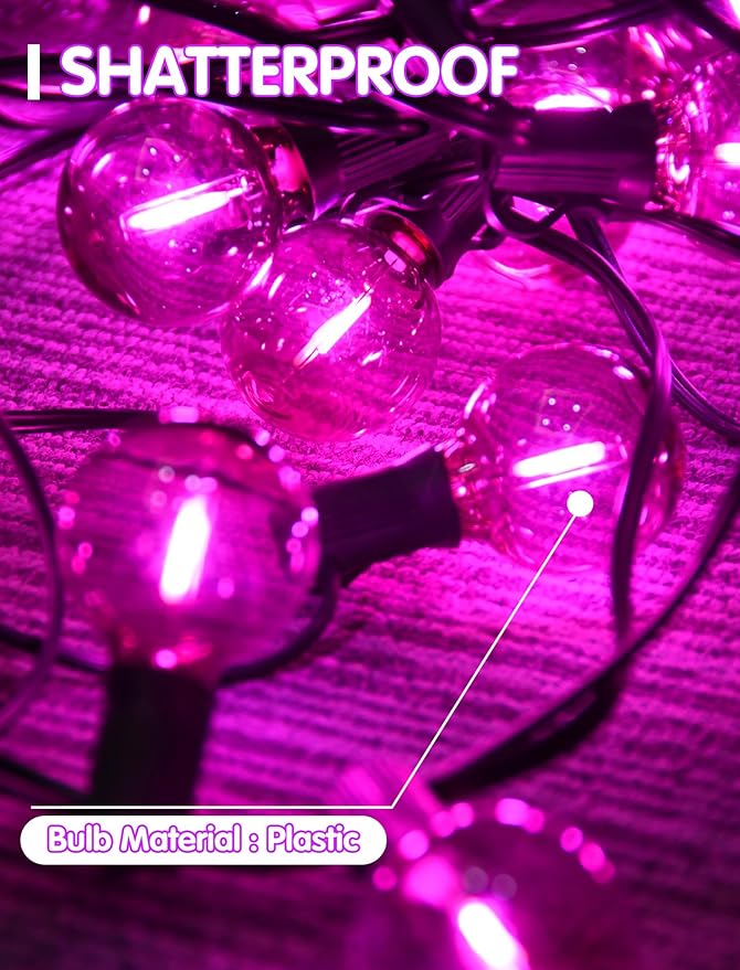 SUNSGNE 25 Pack Halloween Globe Purple Light Bulbs, G40 LED Purple Replacement Light Bulbs for Halloween Christmas String Lights, 0.6 Watt - E12 Candelabra Base