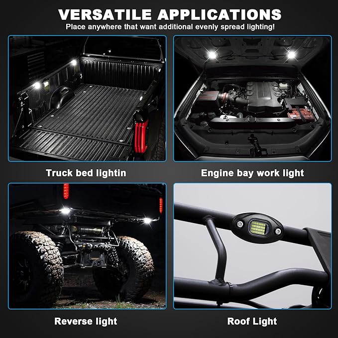 White Rock Lights with 15FT Wire Extender, Aluminum Case, 24Chip High Power 6000k Pure White, Waterproof IP68 Underglow Lights for Trucks Jeep UTV ATV (4 PCS)