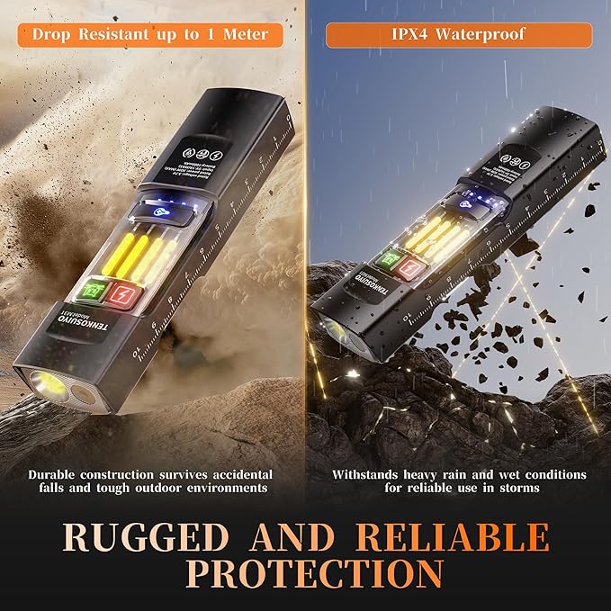 Rechargeable Flat Flashlight 680 Lumens Magnetic Clip On Hands Free Light for Car Repair Camping Emergency (Black)