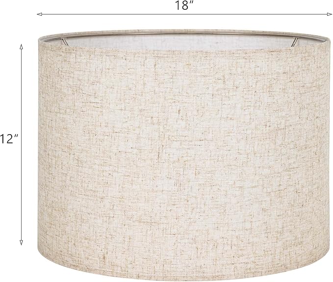 Wellmet Linen Lampshade Requiring Assembly, Set of 2 Drum Lampshades, 18" Top x 18" Bottom x 12" High Replacement Lamp Shades, Fabric Lampshades for Table Lamps Floor Lamps, Metal Spider Fitter