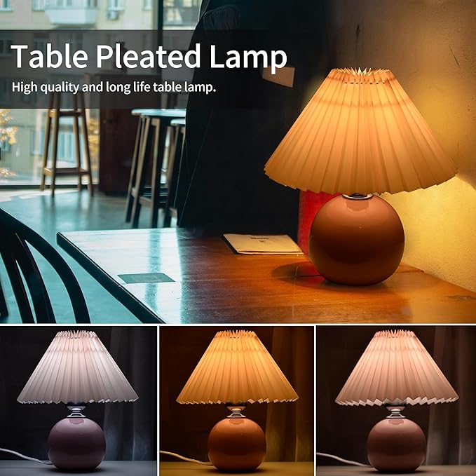 Korean Pleated Table Lamp Ins DIY Ceramic Table Lamps for Living Room Home Deco Cute Lamp with Tricolor Led Bulb Beside Lamp…