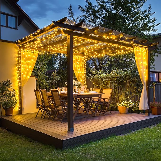 JMEXSUSS 400 LED Warm White Christmas Lights Outdoor, 132ft Christmas Tree Lights with Remote, 8 Modes Indoor String Light for Xmas Tree Garden Porch Yard House Holiday Decor