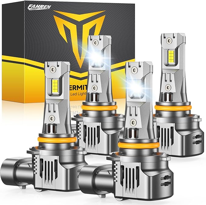 FAHREN Upgraded 9005 9006 bulbs combo, 140,000LM 12X Super Brightness HB3 HB4 Bulb,6500K Cool Wither 1:1 Mini Size Replacement, Plug and Play fog bulbs, Pack of 4