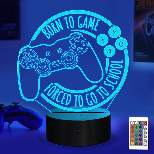 Game Night Light, Game Lamp for Kids, Game Console Night Light Gift, Christmas Holiday Birthday Gifts for Boys Boyfriend Him,Born to Game Forced to Go to School Lamp