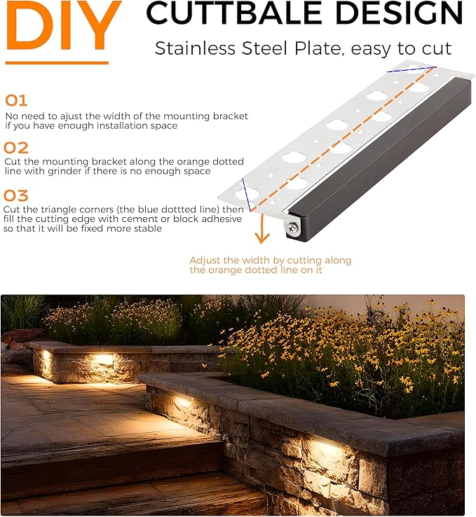 CLOUDY BAY [8 Pack] 12 Inch 7W 5CCT Hardscape Paver Light,Retainng Wall Lights Outdoor,IP65 Waterproof,2700K/3000K/3500K/4000K/5000K Selectable,12V-15 VAC/DC Low Voltage,Frost Lens Step Deck Light