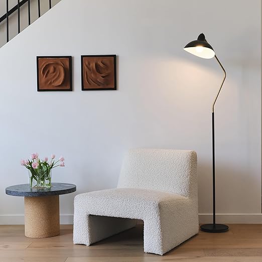 Brightech Swoop 69 in. Classic Black Industrial 1-Light Adjustable LED Floor Lamp with Black Metal Bowl Shade FL-SWP-BLK