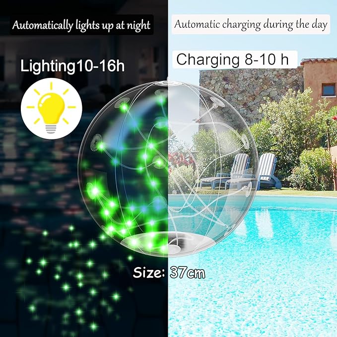 Solar Floating Pool Lights, 14.5" Inflatable LED Balls, IP67 Waterproof Solar Powered Lights, RGB Gradient for Snowy Beach Yard Wedding Party Outdoor Decor-4pacs