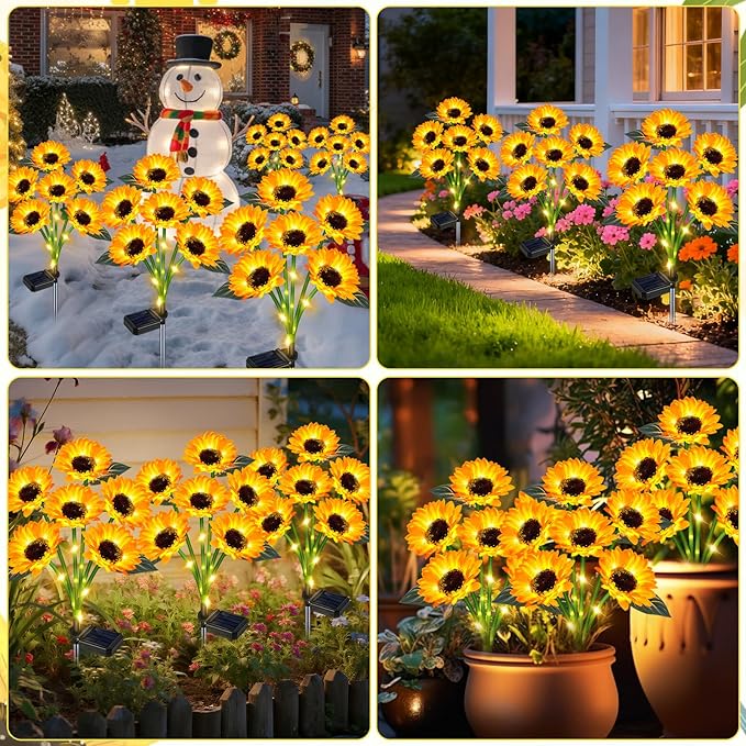 Solar Outdoor Lights Garden Decor, 3 Pack Solar Sunflower Lights, 18 Waterproof Garden Decor Flower for Outside Yard Patio,Flower Bed, Pathway, Gift for Women, Mom, Grandma