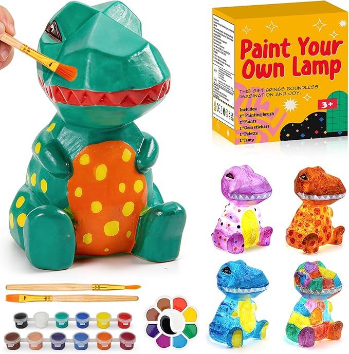 Paint Your Own Dinosaur Lamp Kit - Art & Crafts Supplies Painting Kits for Kids 6-12, DIY Night Light Dinosaur Toys, Birthday Gifts Christmas Crafts for Girls Boys Ages 4 5 6 7 8 9 10 11 12+