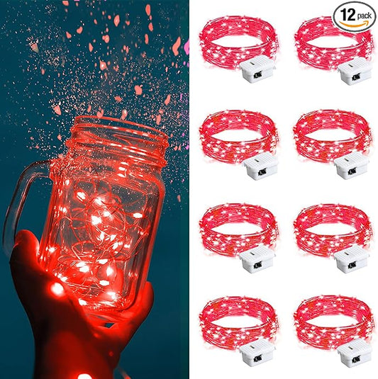ZGWJ Fairy Lights Battery Operated, 8 Pack Twinkle String Lights 20 LED 7FT 3 Lighting Modes for Bedroom Decor, Easter, Halloween, Christmas, Party Indoor and Outdoor Decoration Red