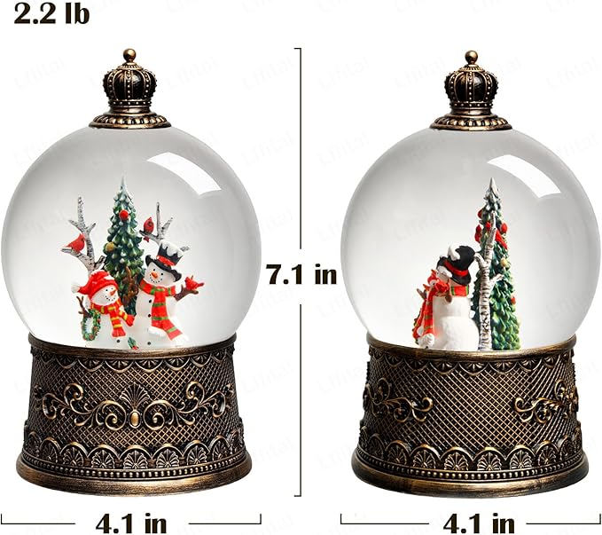 Snowman Snow Globe Lantern Christmas Snow Globes, Lighted Christmas Decorations Indoor for Home with Music Timer Glitter, Musical Snowglobe Festival Gifts, USB & Battery Operated