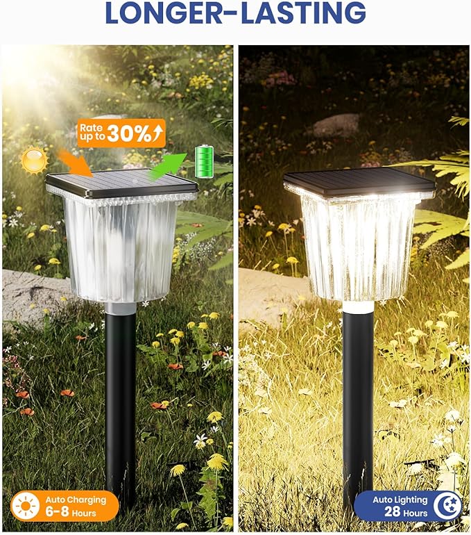 Super Bright Solar Pathway Lights Outdoor Powered,Adjustable Warm&Cool White,Waterproof IP65 Garden Decor Landscape Lighting Outside for Yard/Patio/Walkway/Driveway/Landscape (Obsidian Black, 3 Pack)