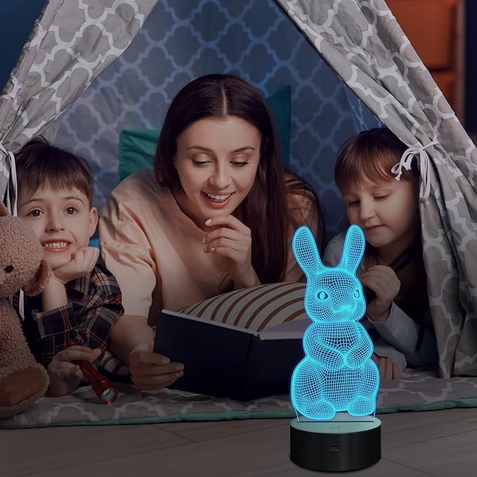 Lampeez 3D Rabbit Lamp Bunny Night Light 3D Illusion lamp for Kids, 16 Colors Changing with Remote, Kids Bedroom Decor as Xmas Holiday Birthday Easter Gifts for Boys Girls