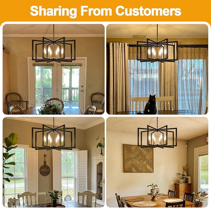 28" Modern Black and Gold No Assembly Required Chandelier for Dining Room, Black and Gold Dining Room Light Fixture Over Table, Industrial Metal Hanging Pendant Light for Kitchen Island, Entryway