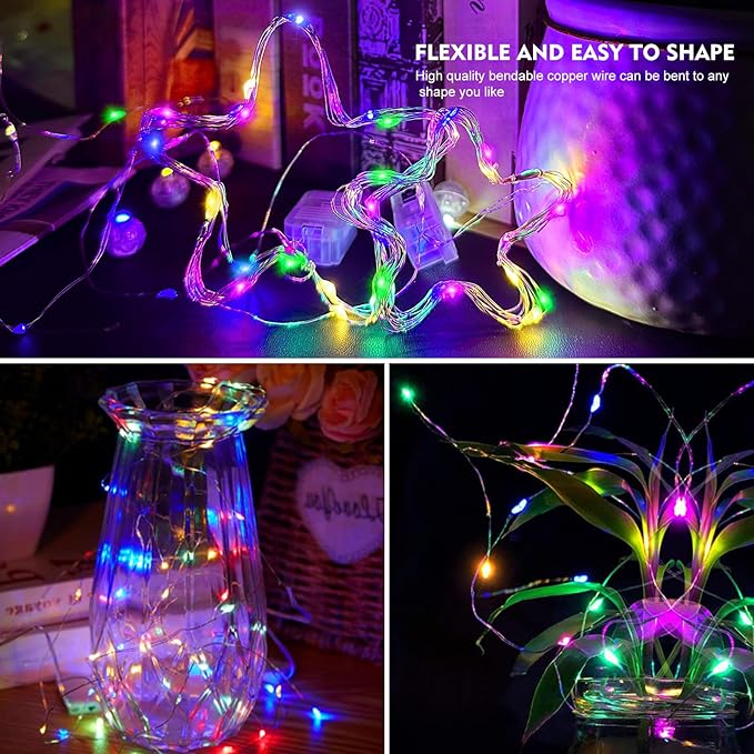 AIKEI 100 Pack LED Fairy Lights Battery Operated, Mini String Lights Waterproof 3 Modes 7 Feet 20 Led Firefly Starry Lamps for Wedding Party Bedroom Garden Halloween Christmas Decoration Colorful