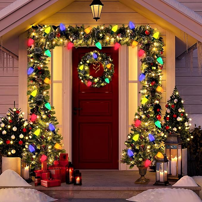 50LED C7 Christmas LED String Lights, 26Ft C7 Vintage Christmas Lights C7 Colorful Light Bulbs C7 Christma String Lights Plug in for Indoor Outdoor Party Backyard Wedding Christmas Decor