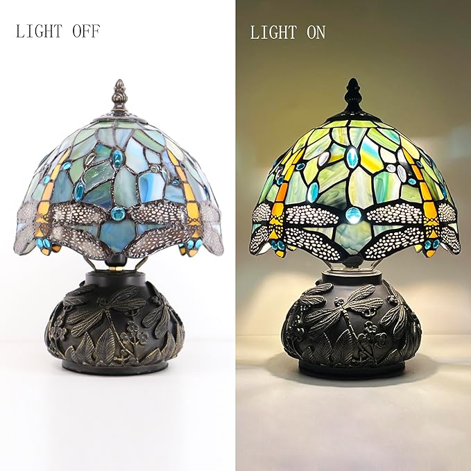 Small Tiffany Mushroom Table Lamp,Mini Memory Sympathy Antique lamp 8X11 Inch (Brown Dragonfly)