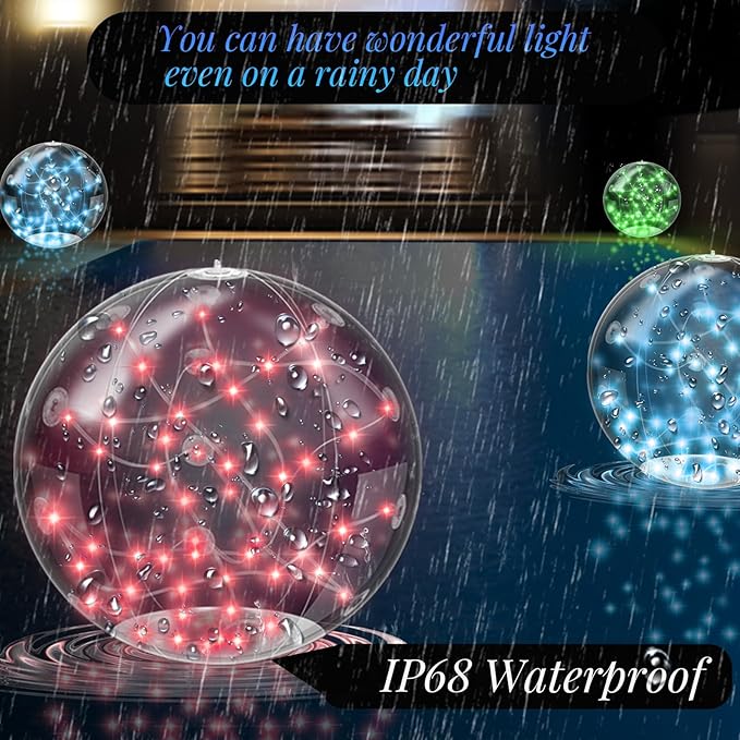 Solar Floating Pool Lights, 14.5" Inflatable LED Balls, IP67 Waterproof Solar Powered Lights, RGB Gradient for Snowy Beach Yard Wedding Party Outdoor Decor-4pacs