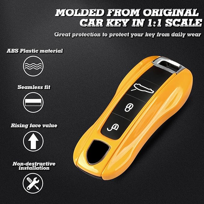 x xotic tech Yellow Remote Key Covers Case, Compatible with Porsche Cayenne Cayman Panamera 971 Macan Taycan 911 991 918 Carrera 992, 3PCS Smart Key Fob Painted Keyless Entry Protectors