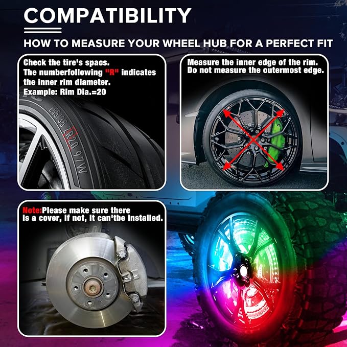 Tavaray 4PCS 17" RGB LED Wheel Ring Lights with APP & Remote Control, 178+DIY Dynamic Modes w/Turn Signal Braking and Reverse Function, IP67 Waterproof Wheel Lights for Trucks Pickups Cars Offroad
