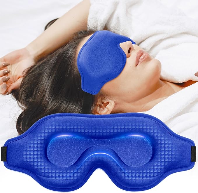 Sleep Eye Mask for Men Women, Weighted Eye Mask Blackout with Adjustable Strap, Lash Extensions Sleeping Mask for Travel (Blue, 4.6oz)