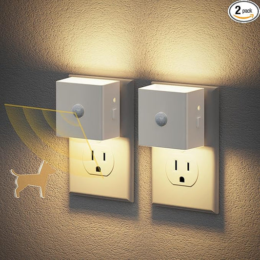 JandCase Motion Sensor Night Light, Night Lights Plug into Wall with Adjustable Brightness, Motion Activated Night Light, 3000K Warm White, for Kids Bathroom Hallway Kitchen Bedroom