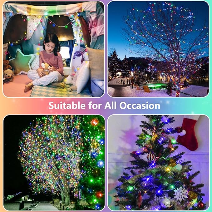 2 Pack Christmas String Lights Battery Operated with Timer, 66FT 200 LED Waterproof Twinkle Lights, 8 Modes Fairy Light for Indoor and Outdoor Bedroom Garland Tree Christmas Decorations (Multicolor)