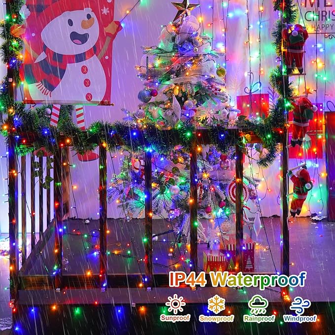 QITONG 500 LED 165ft Christmas String Lights Outdoor Waterproof, Multicolor Lights wiht 8 Modes, Green Wire Twinkle String Lights Plug in